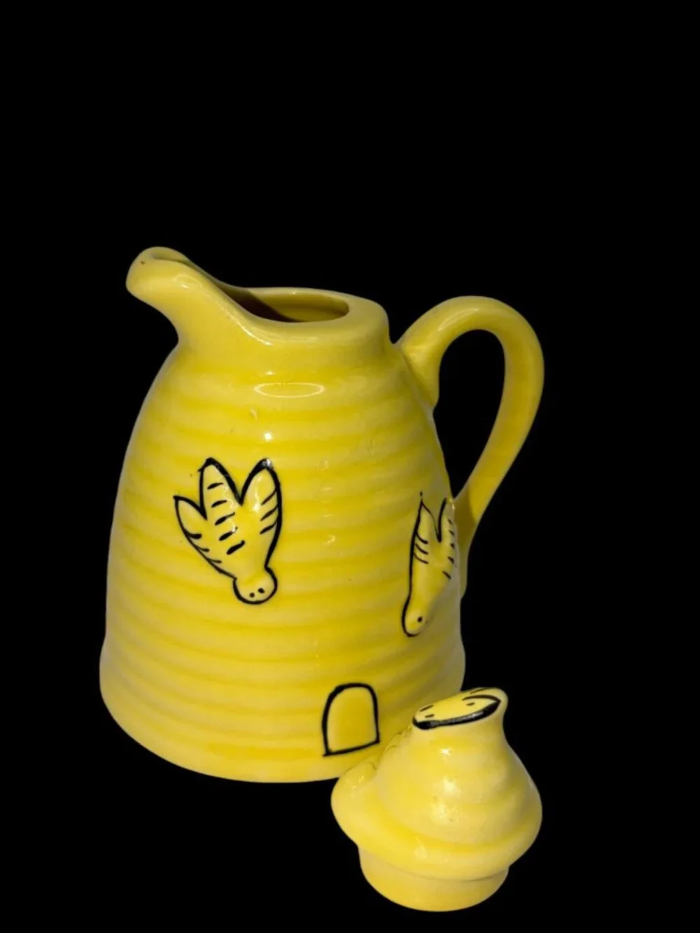 Vintage Ceramic Beehive Honey Pot Jar Yellow Bee Design Lid 5